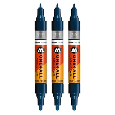 Abbildung von Molotow One4All Acrylic Twin Marker (Strichstärke 1.5 mm und 4 mm, hochdeckend permanent) 3 Stück Farbe 027 petrol