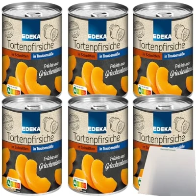 Abbildung von Edeka Tortenpfirsiche in Schnitten erntefrisch verarbeitet 6er Pack (6x410g Dose) + usy Block