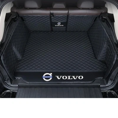 Abbildung von Auto Leder Kofferraummatten für Volvo XC60 II 2018 2019 2020 2021 2022 2023 2024 Vollabdeckung Kofferraumwanne Wasserdichtes Kofferraum Schutzmatte Innenraum ZubehöR,Black Style