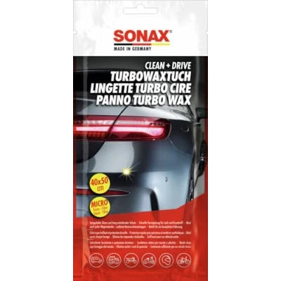 Abbildung von SONAX Clean+Drive TurboWaxTuch 40x50 Thekendisplay (1 Stück) hochwertiges MicrofaserTuch sorgt für Hochglanz ohne Nachpolieren Art Nr. 04140000