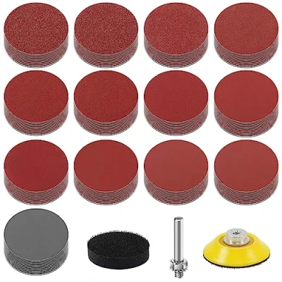 Abbildung von KONGMING 130 Stück Schleifpapier Klett 2 Zoll 50mm Körnung 80 100 120 150 240 320 400 600 800 1000 1200 2000 3000 Schleifscheiben Pad Kit Polierpad Adapter
