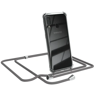 Abbildung von EAZY CASE Handykette kompatibel mit Samsung Galaxy A20e Handyhülle Umhängeband, Handykordel Schutzhülle, Silikonhülle, Hülle Band, Stylische Kette für Smartphone, Anthrazit
