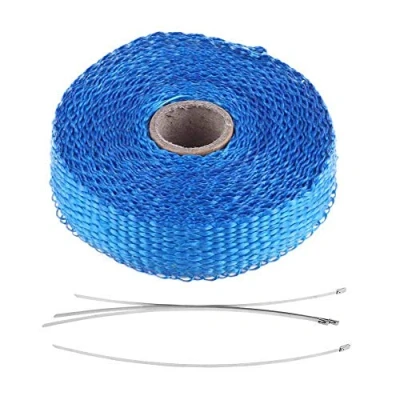 Abbildung von Akozon Hitzeschutzband Auspuffband Auspuffummantelung Exhaust Heat Wrap 5m Auto Motorrad Isolierband mit 4 Edelstahl Kabelbindern (Blau)