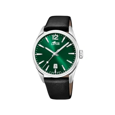 Abbildung von Lotus Herren Armbanduhr aus Edelstahl und Leder in der Farbe Silber Grün Schwarz 42mm, Wasserdichtigkeit: 10Bar, 18693/4