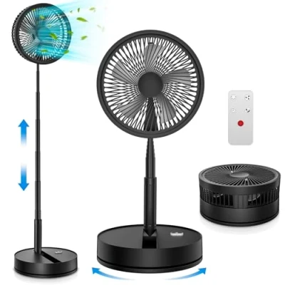 Abbildung von Oszillierender Ventilator Leise mit Fernbedienung, 9&quot; Mini USB Tragbarer Tischventilator Standventilator, 7200mAh Akku Batterie Table Floor Fan Timer für Hause Schlafzimmer Büro Outdoor Reise
