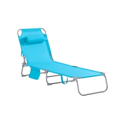 Abbildung von SoBuy OGS35 B Gartenliege Sonnenliege Relaxliege mit Seitentasche Liegestuhl klappbar Strandliege blau