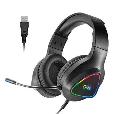 Abbildung von DR1TECH GrayEagle+ Professional Gaming LED RGB Kopfhörer Für PC Mit USB Kabel Und Mikrofon 7.1 Surround Sound New GEN 50mm Over Ear Treiber (Full Immersion)