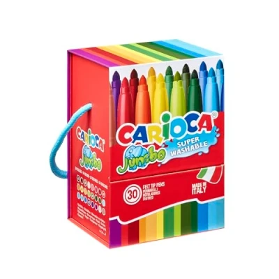 Abbildung von CARIOCA Jumbo Marker Maxi Spitze, Premium Box mit Griff 30 Filzstiften hoher Abdeckung, verschiedene Farben, Spitze Ø 6 mm, Stück