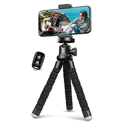 Abbildung von Aureday Mini Stativ, Handy Stativ für Smartphone rutschfest Leicht Ständer mit Bluetooth Fernbedienung Reisen, Camping, Selfie