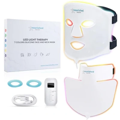 Abbildung von Nourished Bodynskin LED Lichttherapie Gesichts &amp; Halsmaske Gesichtspflegegerät 7 Farben Rot Blau Verjüngung, Anti Aging Produkt gegen Falten