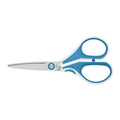 Abbildung von Wedo 9755010 Edelstahlschere Cut it (13 cm gebürstet, Spezialschliff ergonomische Softtouch griffe) hellblau/weiß