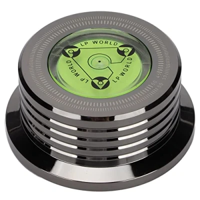 Abbildung von Heayzoki Schallplattenstabilisator,Schallplattengewichtsstabilisator Aluminium Plattenspieler Disc Klemme mit Blasennivellierung für LP Plattenspieler(Helles Schwarz)