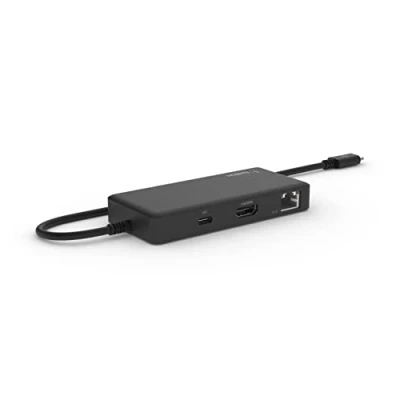 Abbildung von Belkin 5 in 1 Multiport Hub Adapter, optimiert für Chromebook mit 4K bei 60 HZ, HDMI Port, USB C, 86 W Power Delivery, Gigabit Ethernet, 2 A 3.1 Ports, 1. Gen., klein, tragbar, kompaktes Format