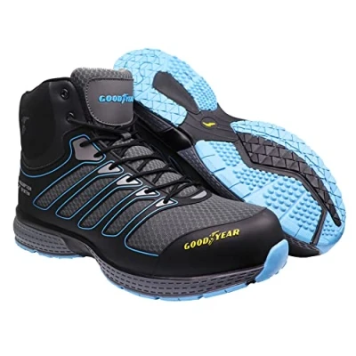 Abbildung von Goodyear Herren Arbeitskleidung Wasserdicht Composite Metal Free Safety Toe &amp; Midsole Arbeitssicherheit Trainer Stiefel S3 SRC HRO, Schwarz / Blau, 46 EU