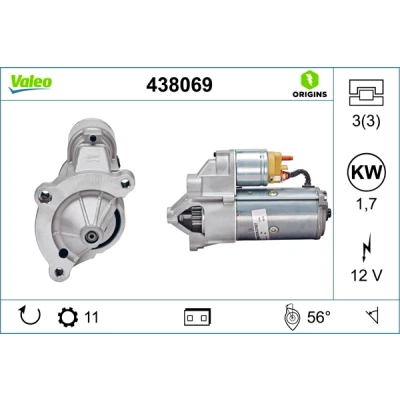 Abbildung von VALEO NEW ORIGINAL PART 438069 Anlasser 12 1,7 11 PEUGEOT: 206 Schrägheck, 307 SW, CITROËN: Xsara Picasso, Berlingo / First I