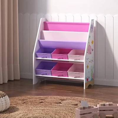 Abbildung von en.casa Kinderregal, »Ponteceso« Ozean Motiv 74 x 62 26,5 cm Lila/Rosa