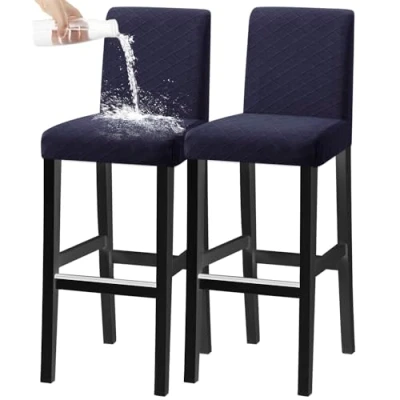Abbildung von KELUINA Bar Stuhl Hocker Abdeckungen, Stretch Abnehmbare Waschbare Slipcover für Kurze Dreh Dinning Rücken (Marine,2er Set)