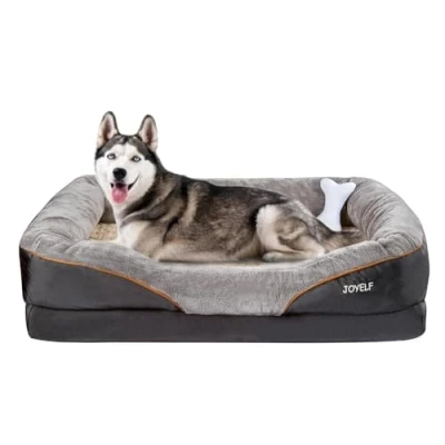 Abbildung von JOYELF XXLarge Orthopädisches Hundebett Memory Foam &amp; Hundesofa Gedächtnisschaum mit abnehmbarem waschbarem Bezug und Quietschspielzeug als Geschenk