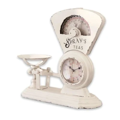 Abbildung von Loberon Uhr Balances, nostalgisches Design, von Einer Alten Waage inspiriert, Vintage Look, Zeitmesser, Wohn Accessoire, Eisen, Glas, antikweiß
