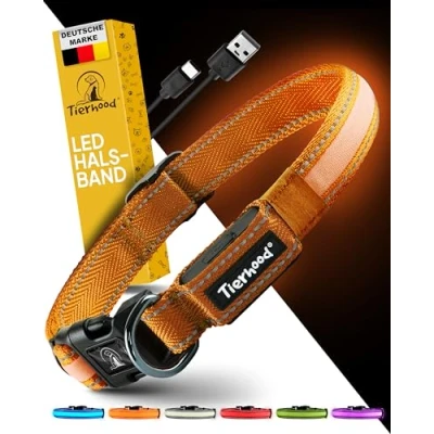 Abbildung von Tierhood Leuchthalsband Hund für kleine und große Hunde LED Hundehalsband Aufladbar Langlebig, Wetterfest &amp; Komfortabel Ideal Nachtspaziergänge Orange, Größe L