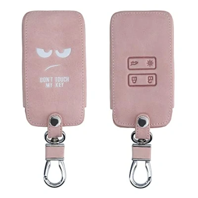 Abbildung von kwmobile Autoschlüssel Hülle kompatibel mit Renault 4 Tasten Smartkey (nur Keyless Go) Kunstleder Schutzhülle Schlüsselhülle Don&#039;t Touch My Key Weiß Rosegold