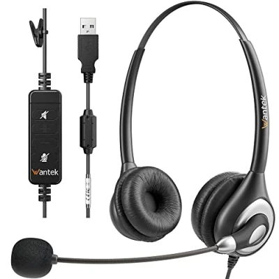 Abbildung von Wantek 602N Headsets mit Noise Cancelling Mikrofon und USB Stecker Typ C Adapter Für Call Center PC Computer Office Anrufe Online Konferenzen Teams Meeting