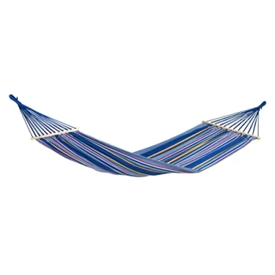 Abbildung von AMAZONAS Stabhängematte wetterfest UV beständig Tonga Ocean 200cm x 100cm bis 120kg blaugestreift