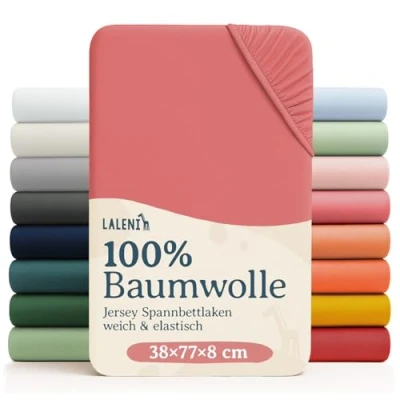 Abbildung von Laleni Jersey Spannbettlaken 38x77 cm Babywiege oval Oeko TEX zertifiziertes Stubenwagen Bezug aus 100% Baumwolle Baby Bettwäsche Koralle