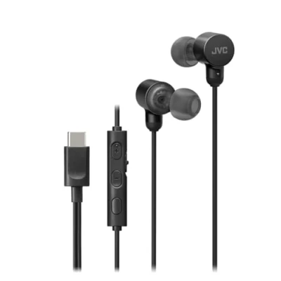 Abbildung von JVC HA FR29UC B in Schwarz, USB Typ C, leicht, bequem, kabelgebunden, Hi Res Audio, Mikrofon und Lautstärkeregler, IPX2 bewertet, D/A Wandler minimiert Lärm Schallverschlechterung