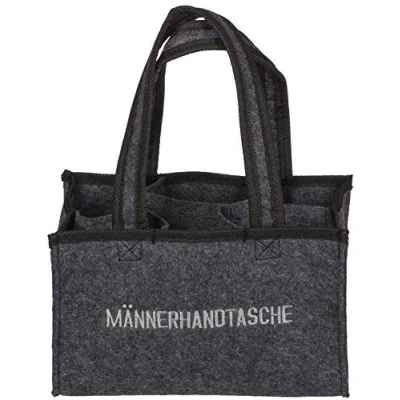 Abbildung von Out of the Blue Flaschenträger Flaschentasche aus Filz mit 6 Fächern Motiv: Männerhandtasche