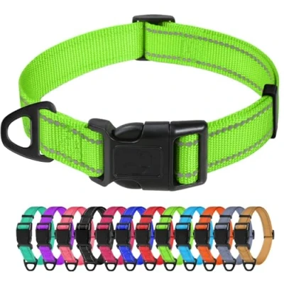 Abbildung von TagME Nylon Hundehalsband, Verstellbares Reflektierendes Hundehalsband mit Sicherheitsschnalle für Kleiner Hund, Grün, 2.0cm Breite