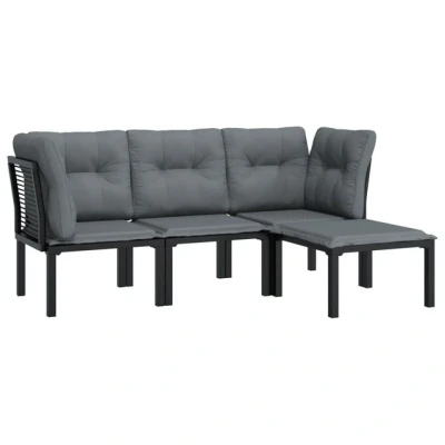 Abbildung von vidaXL Gartenlounge Set 4 tlg. Garten Lounge Schwarz und Grau Poly Rattan, (1 tlg)