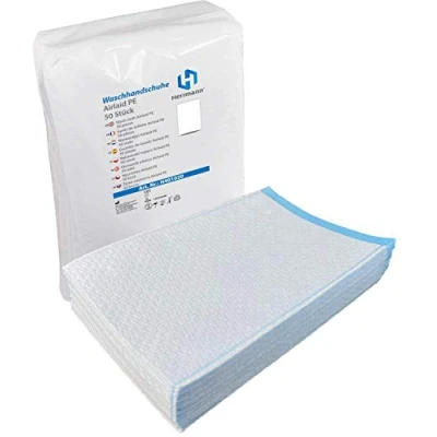 Abbildung von Einmalwaschlappen Airlaid PE Premium 100 Stück Weiß/Blau saugfähig &amp; sanft zur Haut Einwegwaschhandschuh Waschlappen ideal für Hygienebereiche wie Pflegedienste, Kosmetik uvm. (100 Stück)