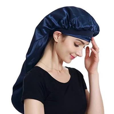 Abbildung von Alnorm Extra große Satin Motorhaube, doppellagig, Premium Gummiband, navy, Einheitsgröße