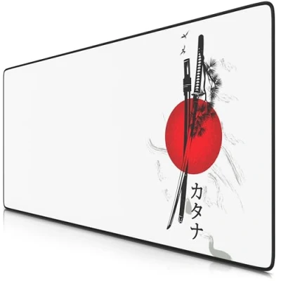 Abbildung von TITANWOLF XXL Speed Gaming Mauspad 900 x 400mm Mousepad Tischunterlage Large Size verbessert Präzision und Geschwindigkeit Japan Ink Swords