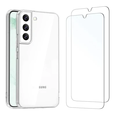 Abbildung von NEW&#039;C Hülle für Samsung Galaxy S22+ / S22 Plus, Ultra Transparent Silikon Weiches TPU Gel und 2 x Panzer Schutz Glas Plus Anti Scratch