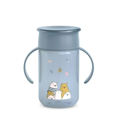 Abbildung von Suavinex, Baby Learning Cup, 360 Trinklernbecher und tropffreier Becher, Magic Cup mit Griffen Deckel, spülmaschinen mikrowellenfest, 340 ml, Training +12 Monate, Bears, Blau