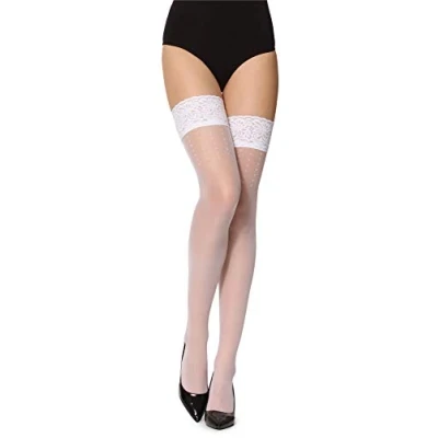 Abbildung von Merry Style Damen Halterlose Strümpfe mit Muster 20 DEN GI1109 (Weiß, XS S)