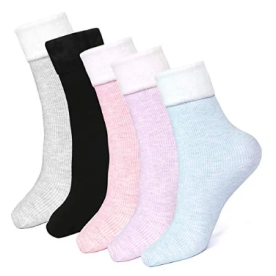 Abbildung von EXTSUD warme Hüttensocken Damen Skisocken 5 Paar Wintersocken Kuschelsocken aus Baumwolle Rutschfeste Thermal Socken für Erwachsene Mädchen,Größe:35 42 Schwarz, Lila,Blau,Grau,Pink