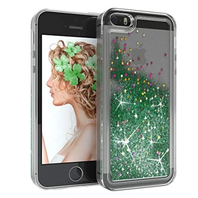Abbildung von EAZY CASE Hülle kompatibel mit iPhone 5 / 5S SE (2016) Schutzhülle Flüssig Glitzer Handyhülle, Schutzhülle, Cover Glitter Flüssigkeit, aus TPU/Silikon, Transparent/Durchsichtig, Grün
