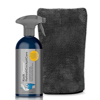 Abbildung von detailmate Innenraumreiniger Set: Koch Chemie Refresh Cockpit Care seidenmatt 500ml + Mikrofaser Präzisionshandschuh 1000GSM