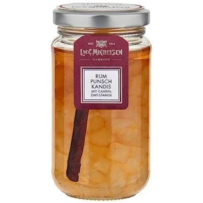Abbildung von L.W.C. Michelsen Rum Punschkandis mit Zimt Stange (250g) Weißer Kandis eingelegt in Zimtstange und Punschgewürzen fruchtig süß für Tee Liebhaber
