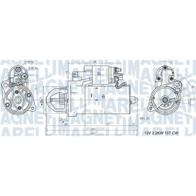 Abbildung von MAGNETI MARELLI 063721411010 Anlasser 12 2,2 10 AUDI: A4 B7 Avant, A6 C6 Limousine, VOLKSWAGEN: Phaeton