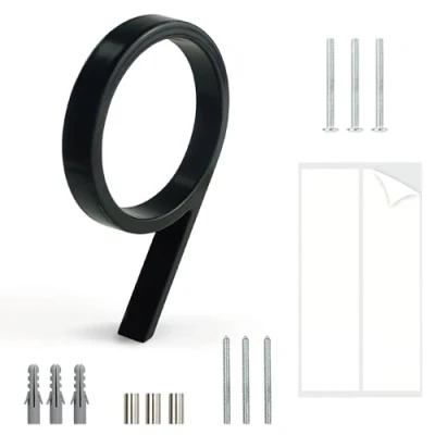 Abbildung von HASWARE Schwebendes Hausnummernschild: 5 Zoll (12cm) modernes Türschild auffällig für Straßennummern (9, Schwarz)