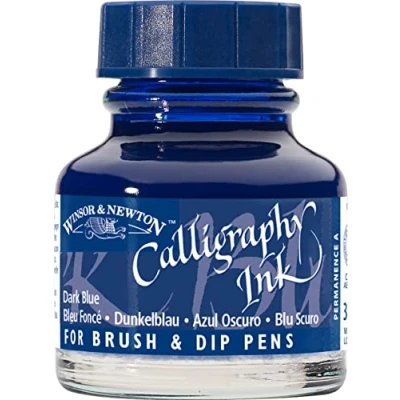 Abbildung von Winsor &amp; Newton 1111222 Kalligraphie Tuschen (für Füllfederhalter oder Schreibfedern, untereinander mischbar, lichtecht, beständige Farbe) 30 ml Flasche dunkelblau
