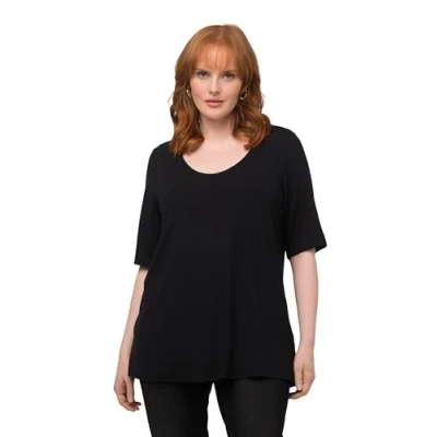 Abbildung von Ulla Popken Damen, vorne doppellagig, V Ausschnitt, Halbarm T Shirts, Schwarz, 42 44
