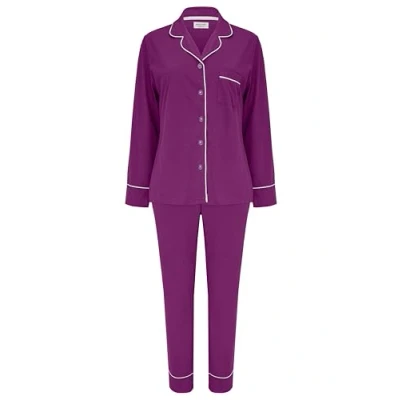 Abbildung von SNOOZE OFF Pyjama Schlafanzug in violett (2 tlg., 1 Stück) mit Kontrastpaspel Details