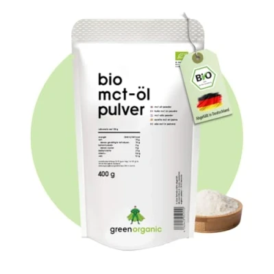 Abbildung von GreenOrganic Bio MCT Öl Pulver Kokos vegan, laktosefrei, Keto, Bulletproof, C8/C10 MCT, geschmacksneutral 400g