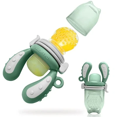 Abbildung von KIDSME Fruchtsauger Baby ab 4 24 Monate/Kleinkind, Silikon Schnuller/Beißring für Obst Gemüse Brei, Babynahrung Feeder mit doppelte Kapazität BPA frei (L2), Grün, L