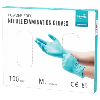 Abbildung von EUROPAPA® 100x Nitrilhandschuhe Einweghandschuhe Einmalhandschuhe Untersuchungshandschuhe Nitril Handschuhe puderfrei ohne Latex unsteril latexfrei disposible gloves (M, Hellblau)
